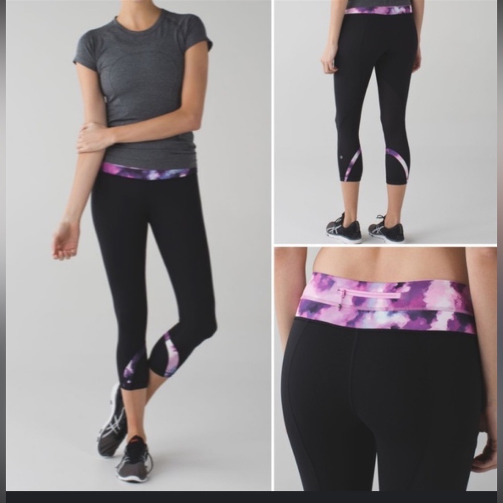 lululemon athletica Black Leggings with Pink Patterned Waistband